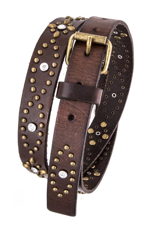 Floral Studded Burnished Belt