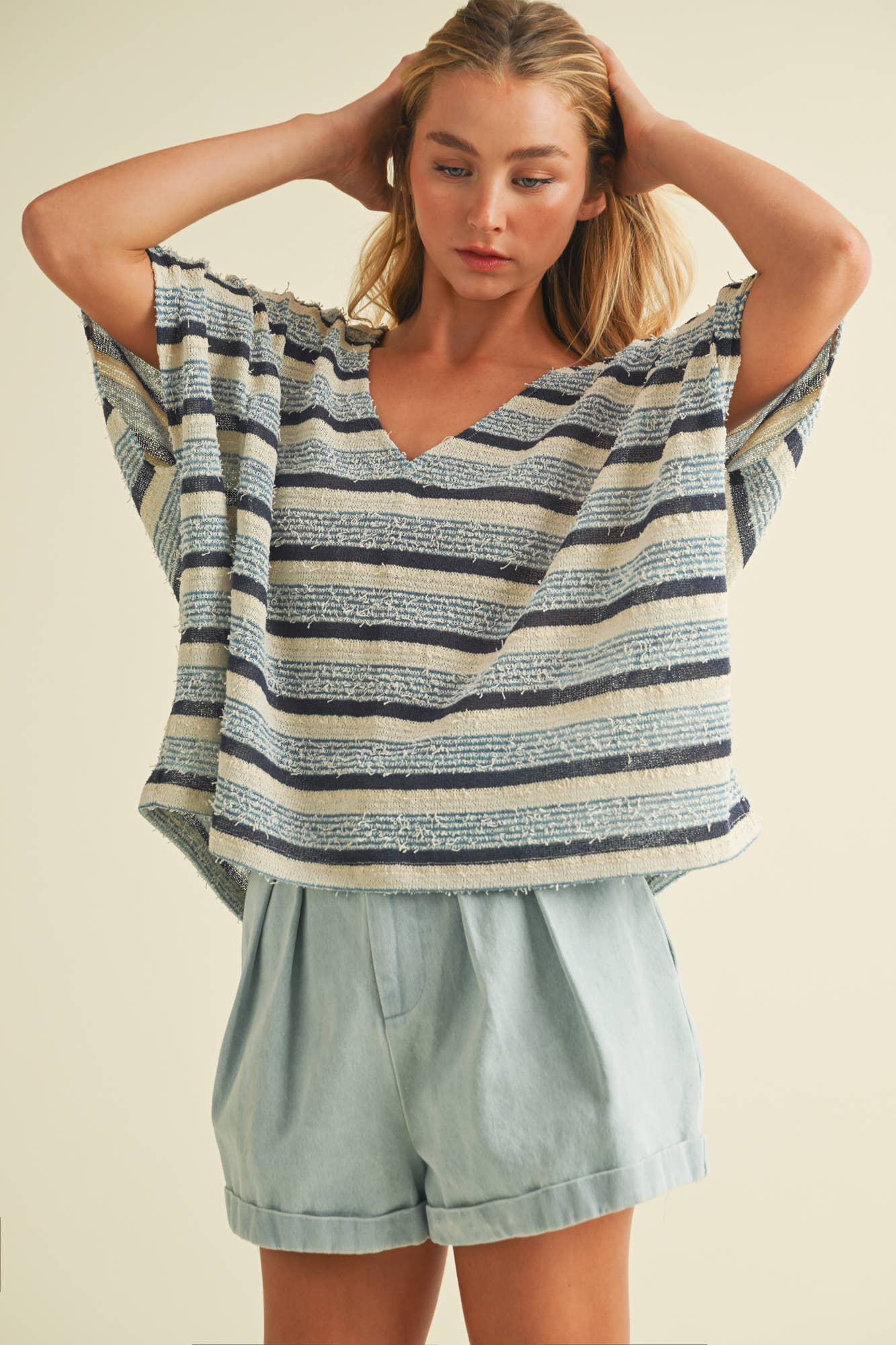 V NECK DOLMAN SLEEVE STRIPED TOP