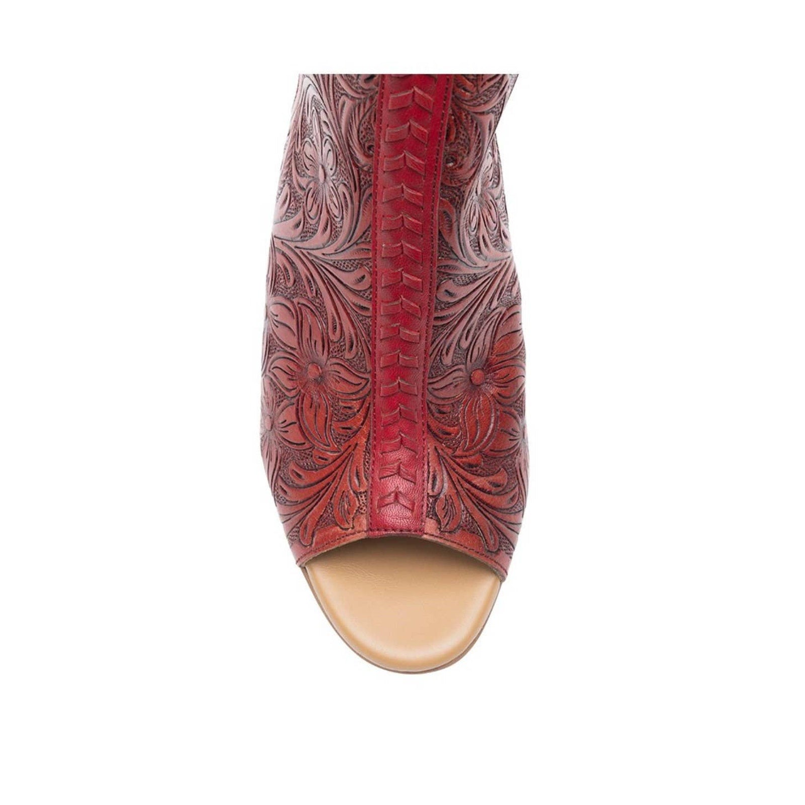Red Tooled Leather Heels Sandals,