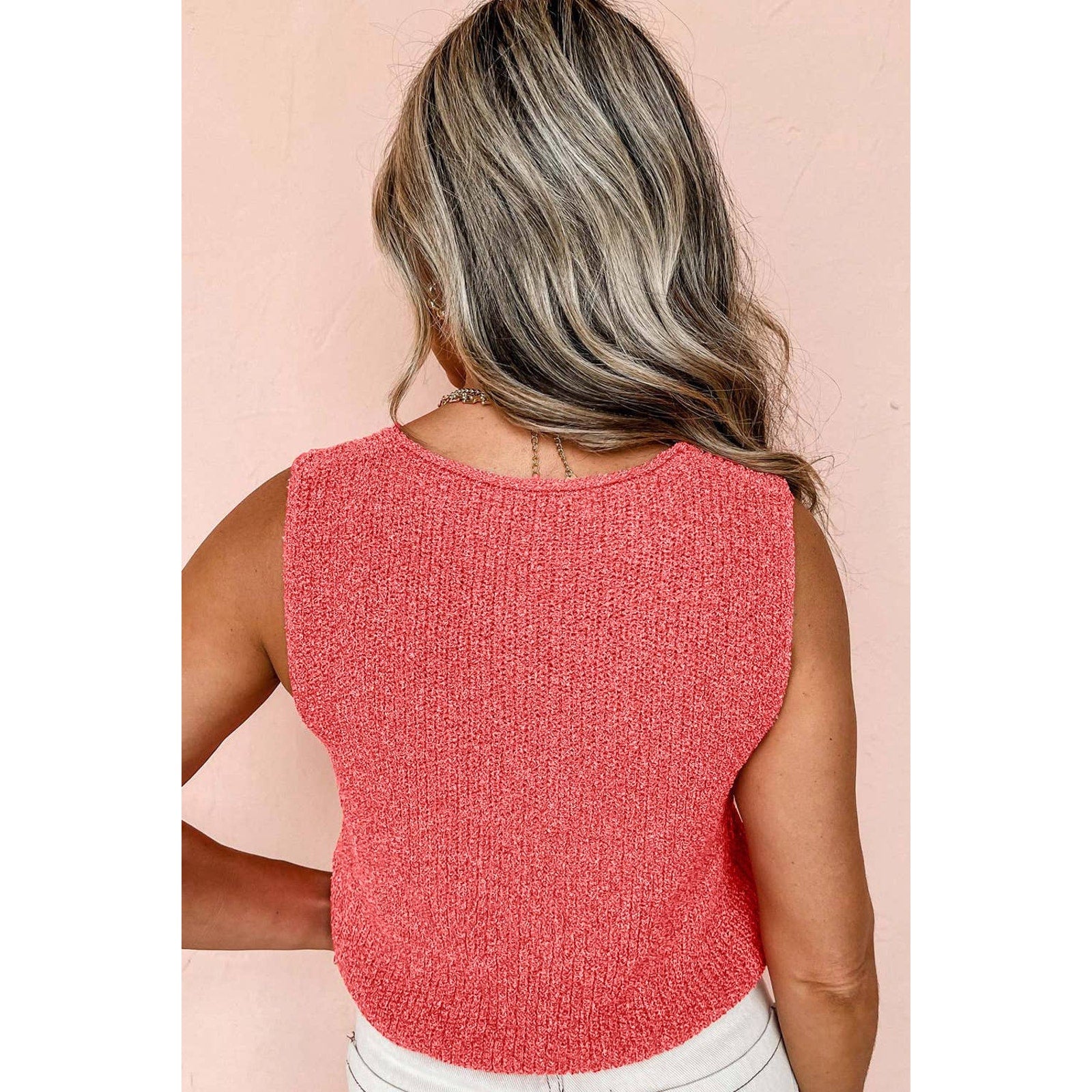 Copied - Beige Lace-up Front V Neck Sweater Vest