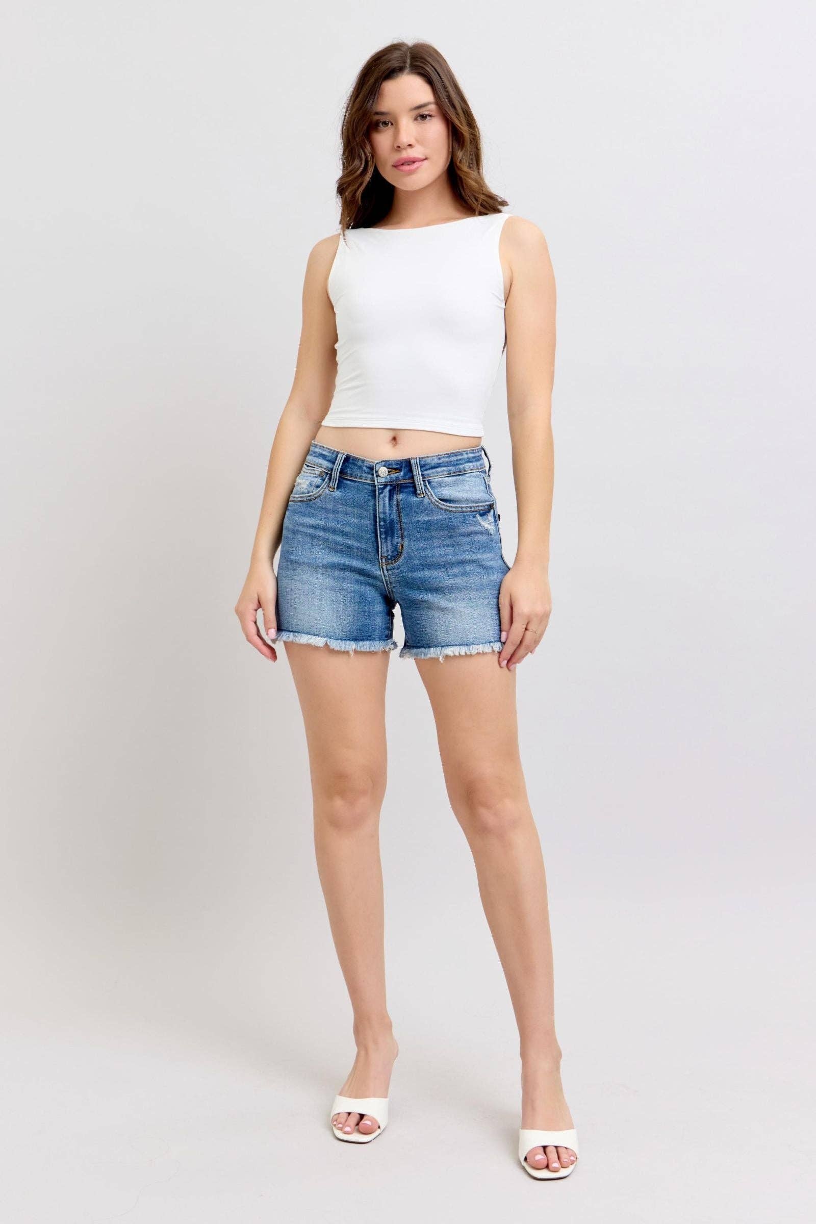 Judy Blue High Waist Vintage Wash Shorts w/Fray Hem Shorts