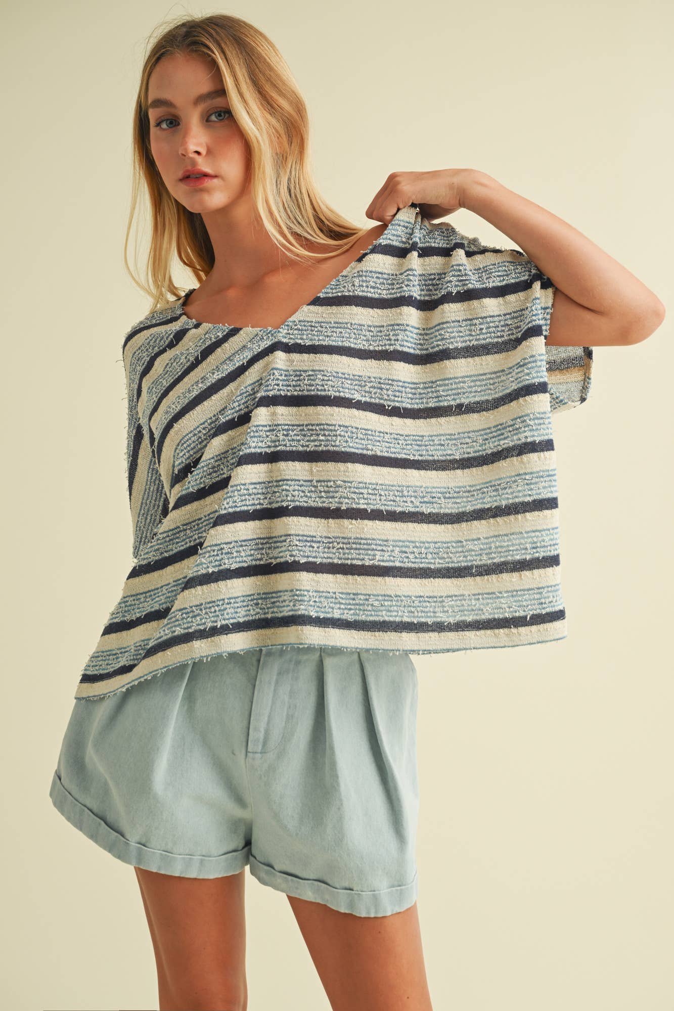 V NECK DOLMAN SLEEVE STRIPED TOP
