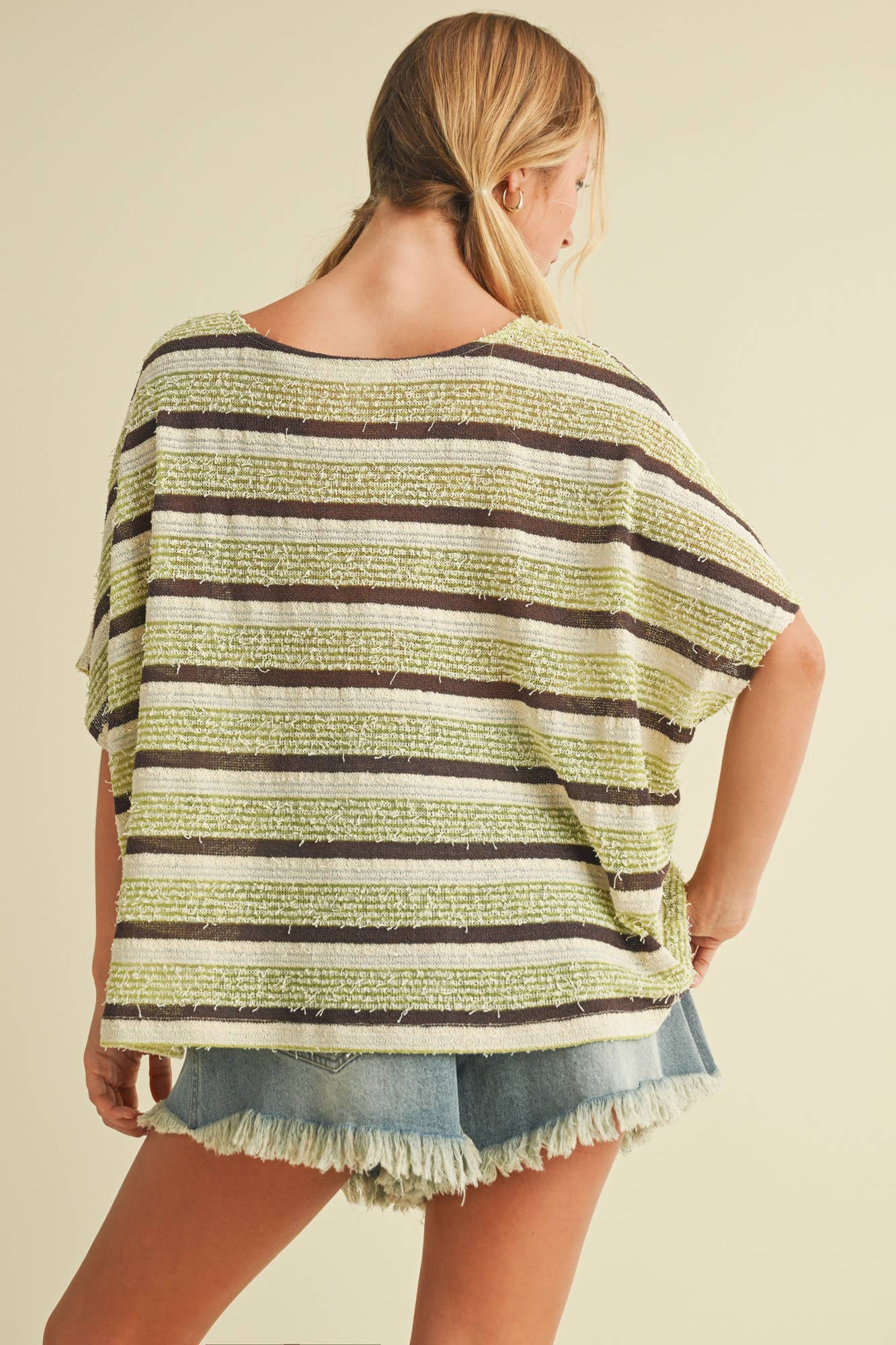 V NECK DOLMAN SLEEVE STRIPED TOP