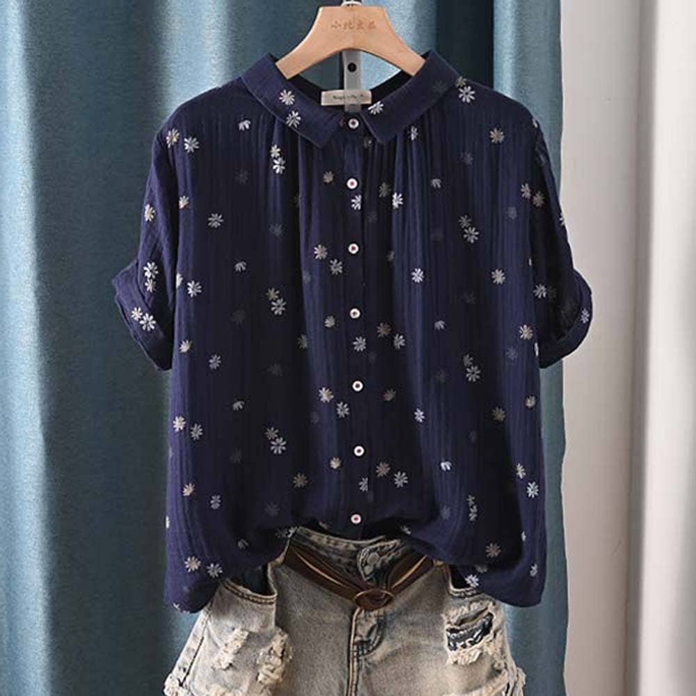 Lapel Printed Short-Sleeve Shirt Double-Layer Cotton Gauze