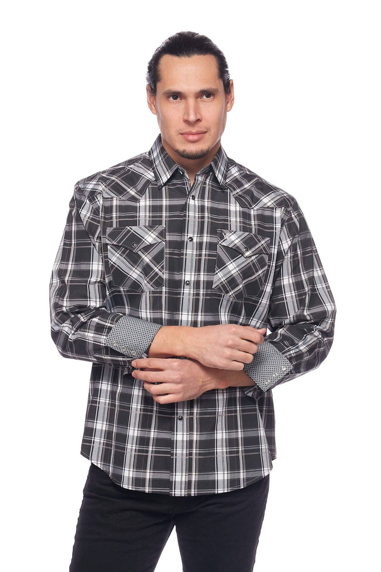 RODEO CLOTHING MEN'S PLAID WESTERN LONG SLEEVE SNAP SHIRTS