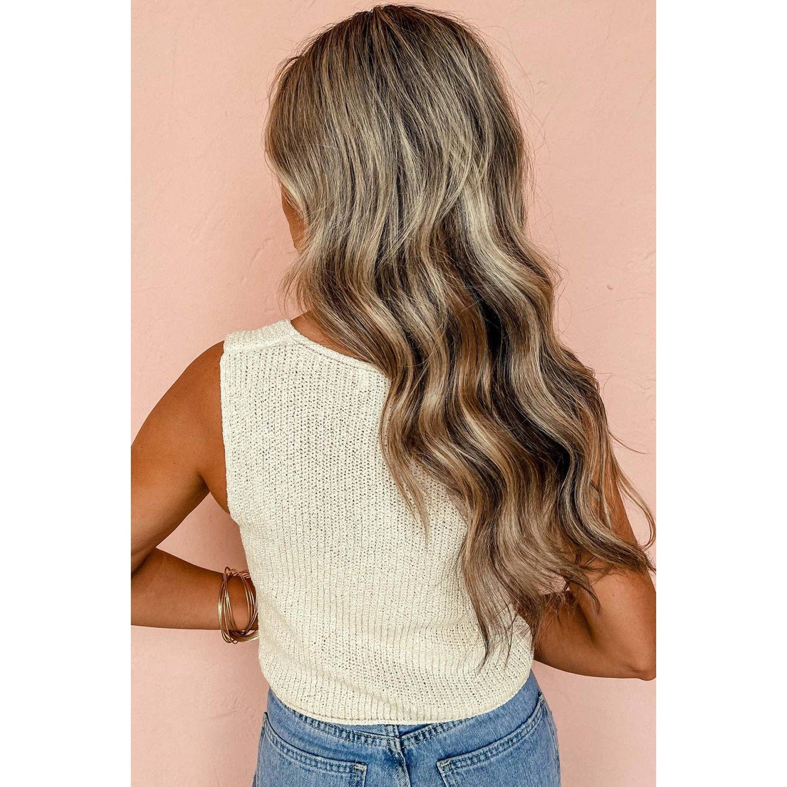 Copied - Beige Lace-up Front V Neck Sweater Vest