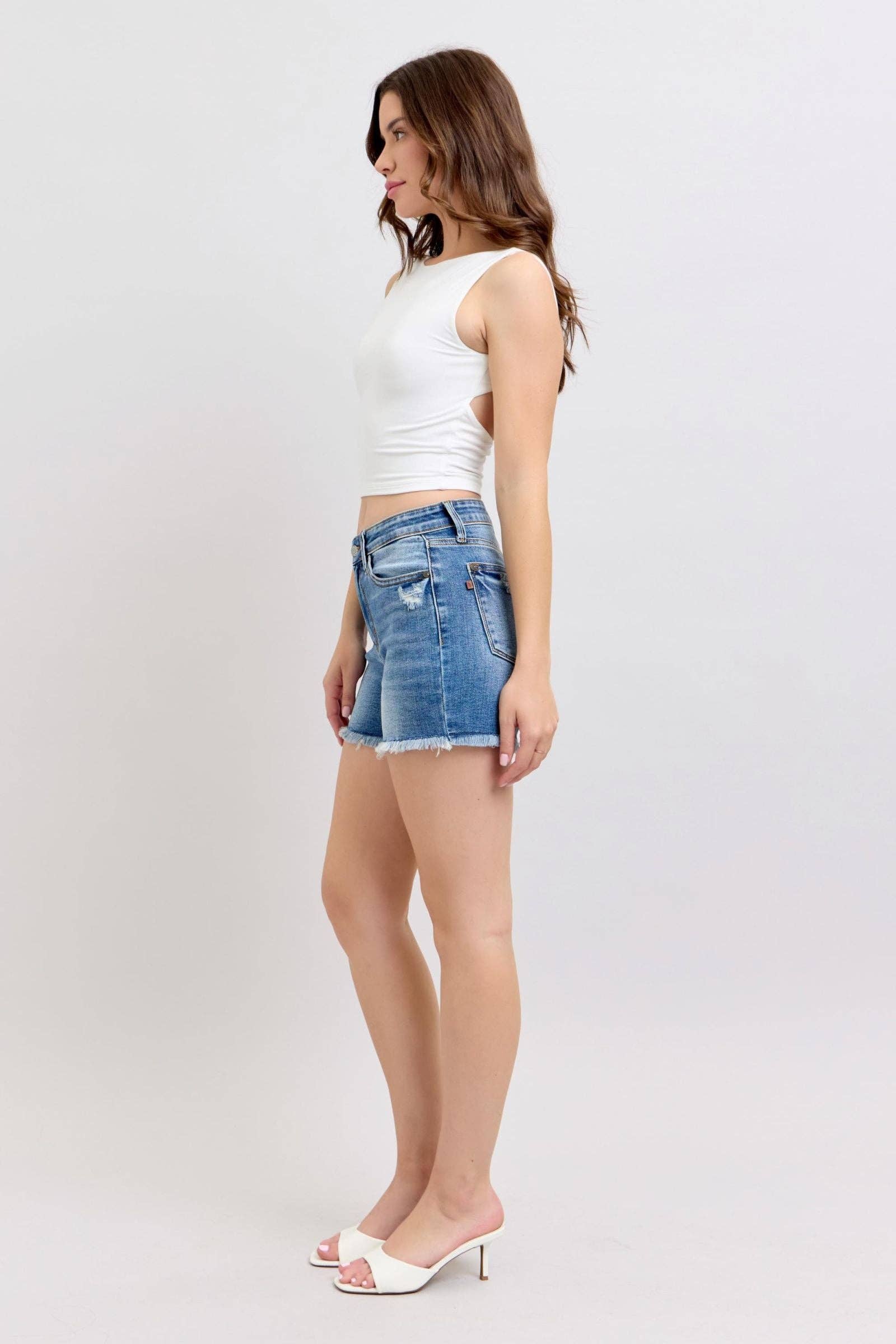 Judy Blue High Waist Vintage Wash Shorts w/Fray Hem Shorts