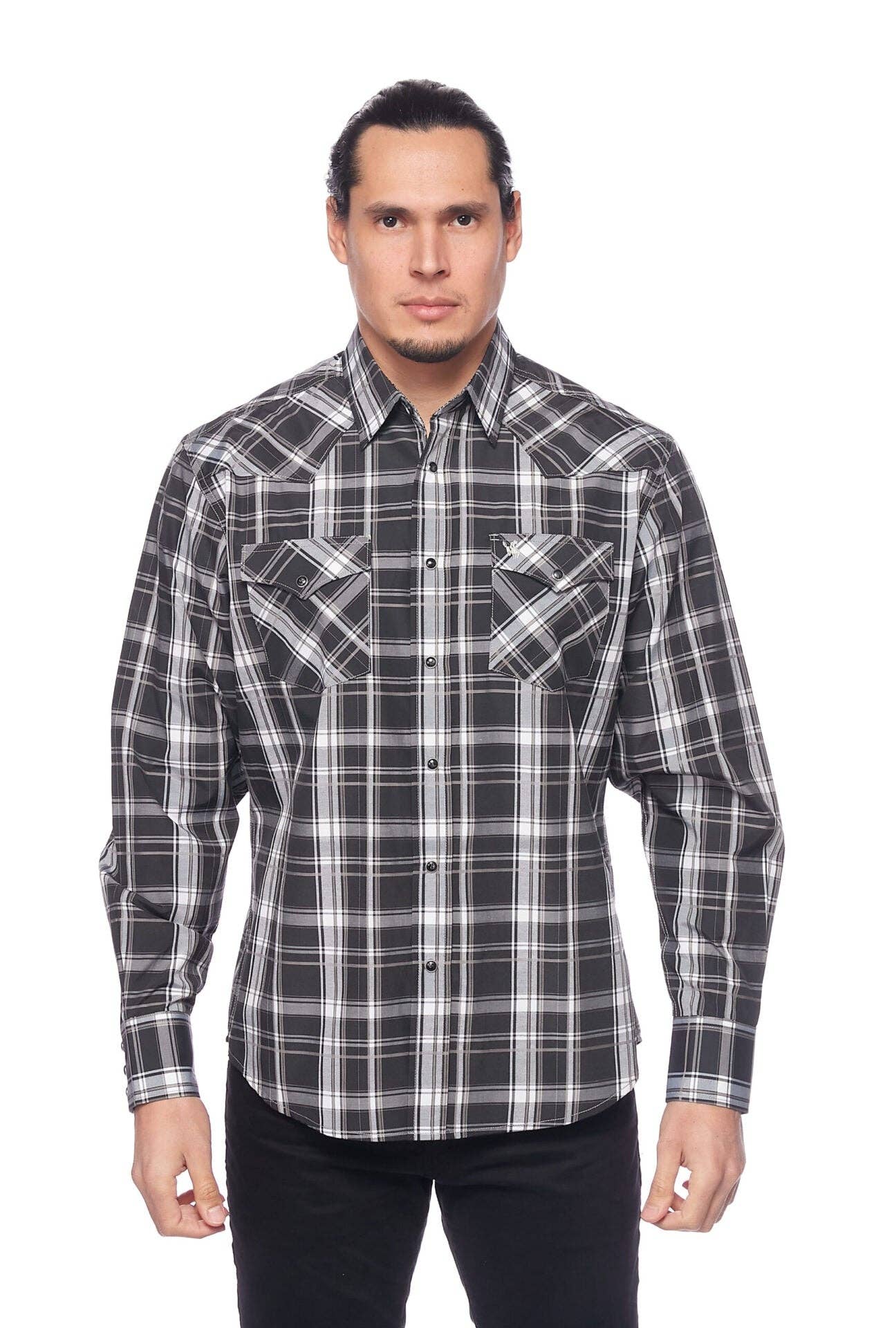 RODEO CLOTHING MEN'S PLAID WESTERN LONG SLEEVE SNAP SHIRTS