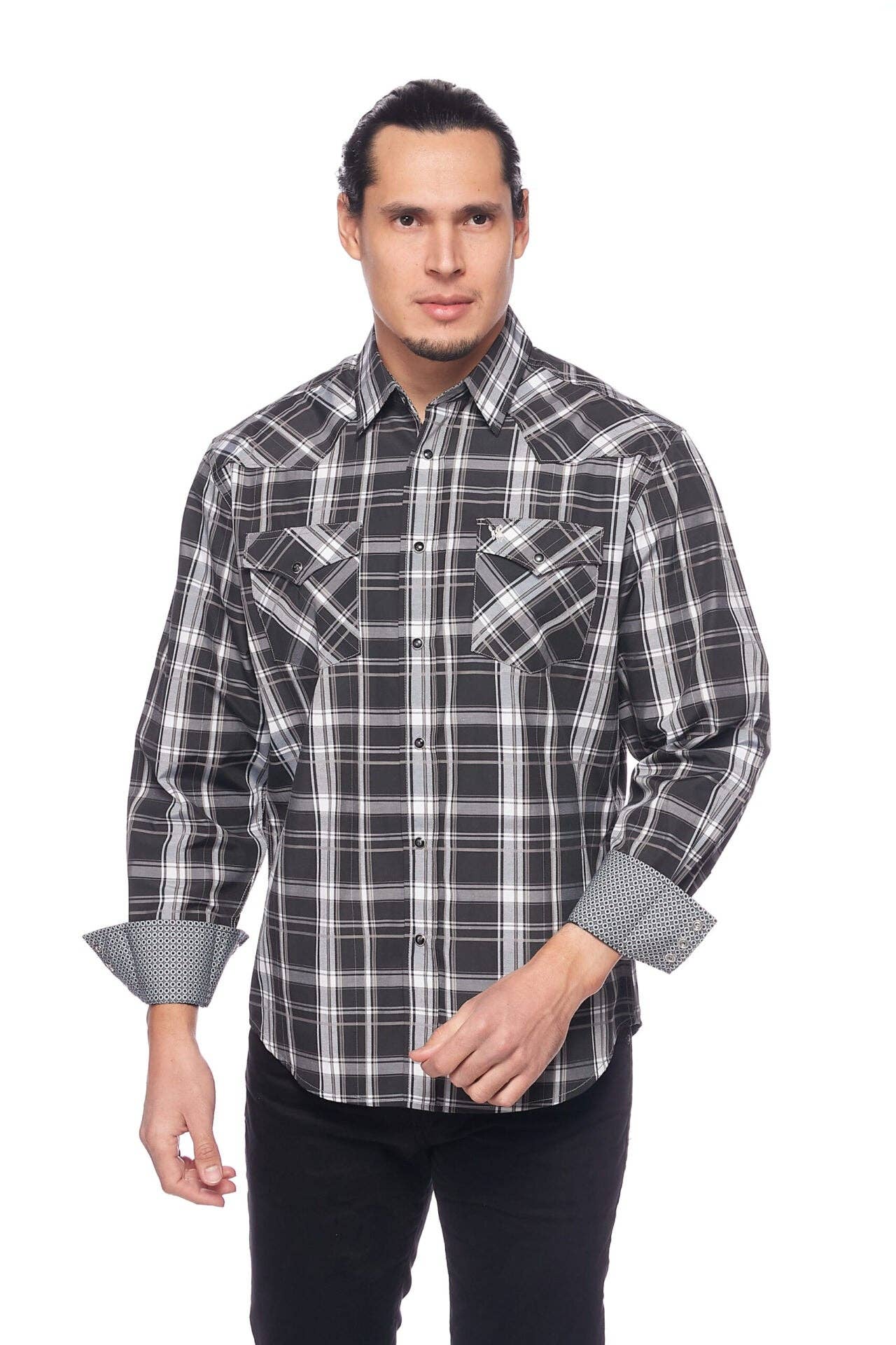 RODEO CLOTHING MEN'S PLAID WESTERN LONG SLEEVE SNAP SHIRTS