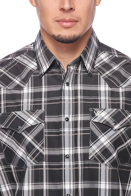 RODEO CLOTHING MEN'S PLAID WESTERN LONG SLEEVE SNAP SHIRTS