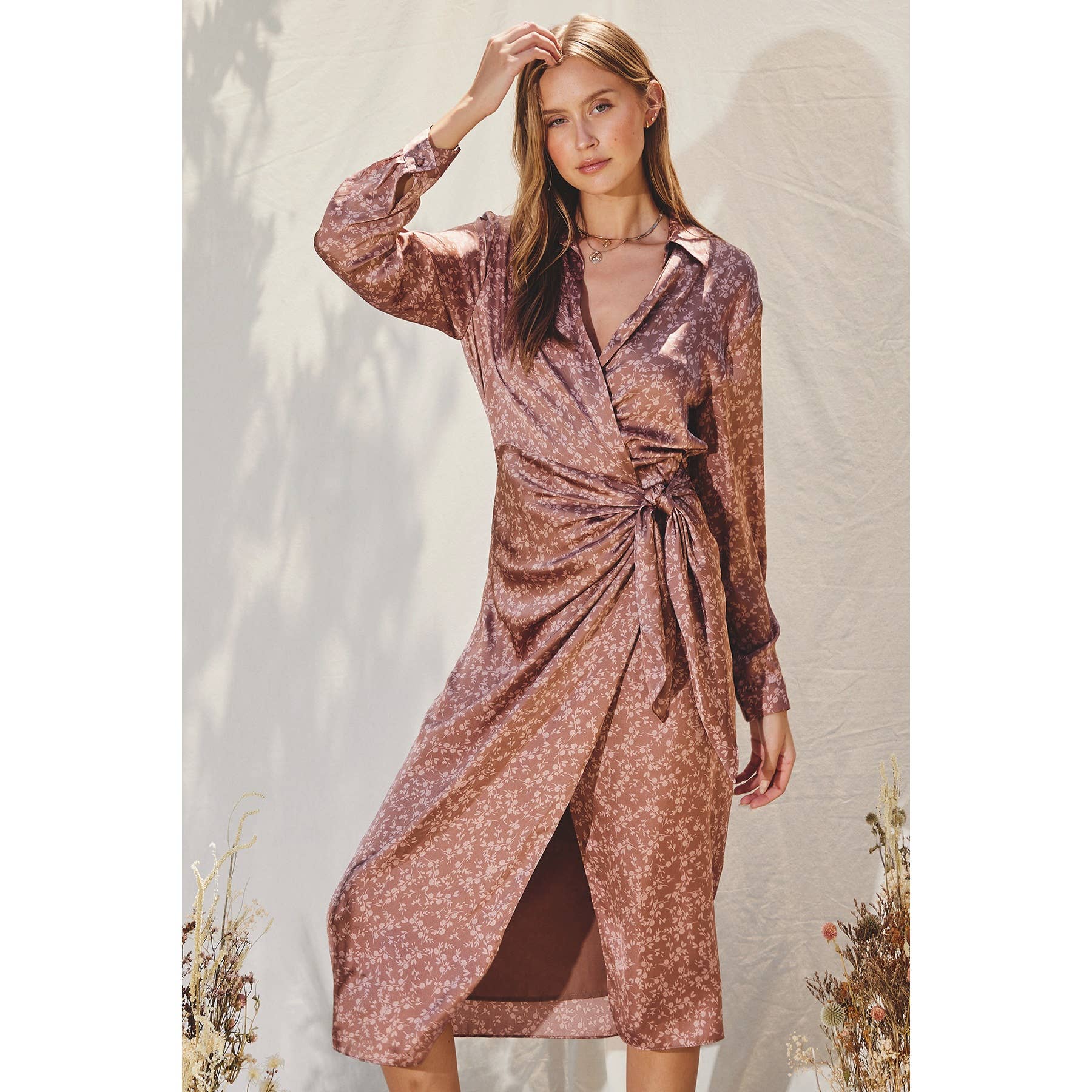 Ditsy Flower Midi Shirt Wrap Dress