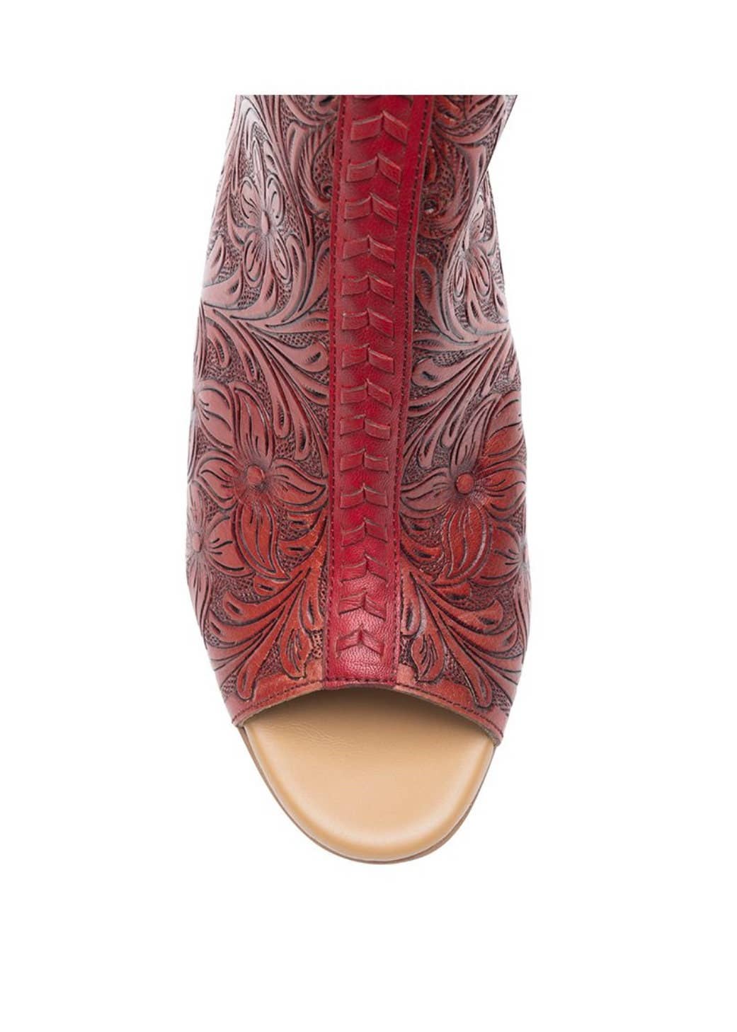 Red Tooled Leather Heels Sandals, Dress Shoes, High Heels, Western sandals, Wedding, Prom Shoes