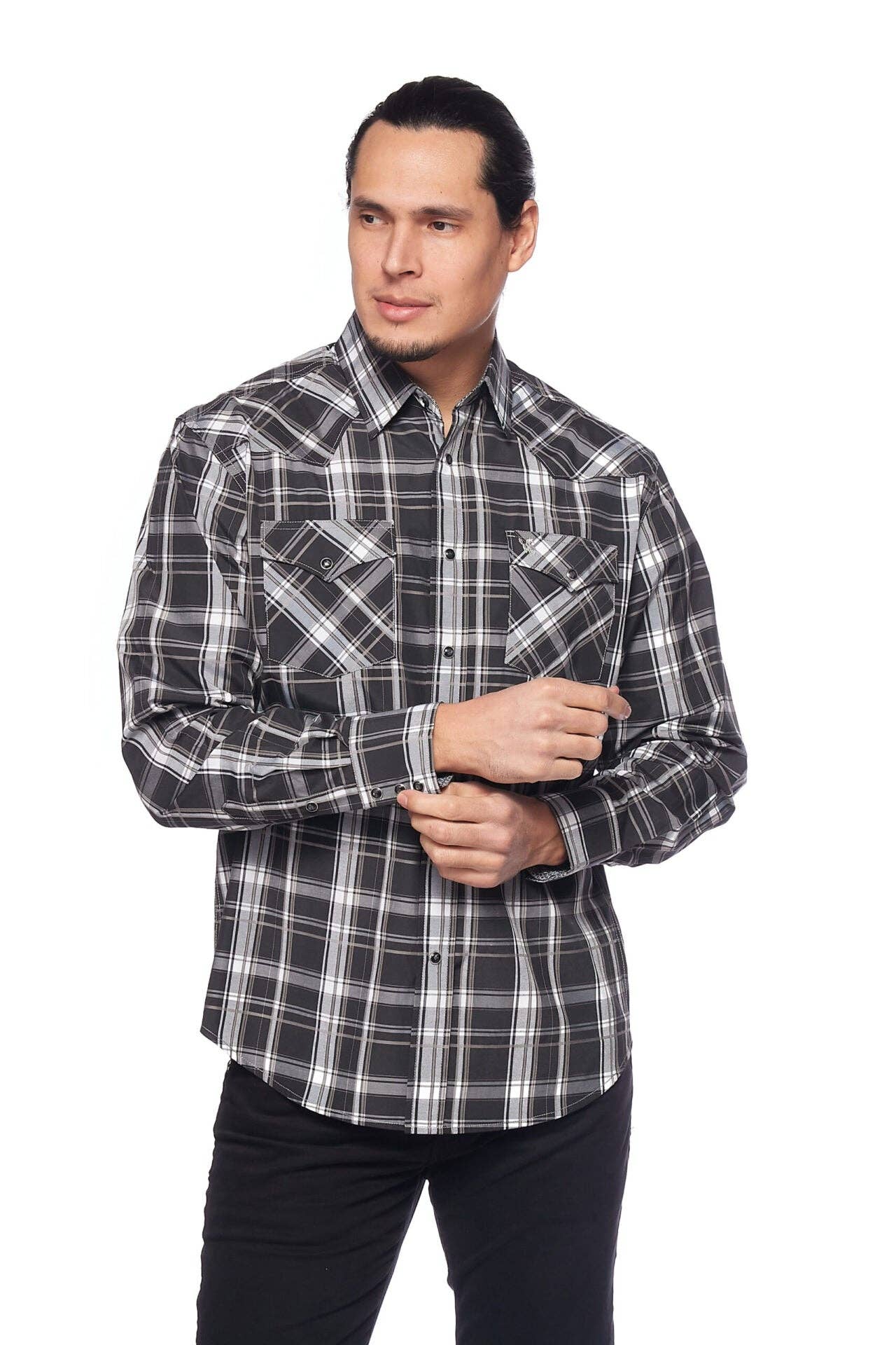 RODEO CLOTHING MEN'S PLAID WESTERN LONG SLEEVE SNAP SHIRTS