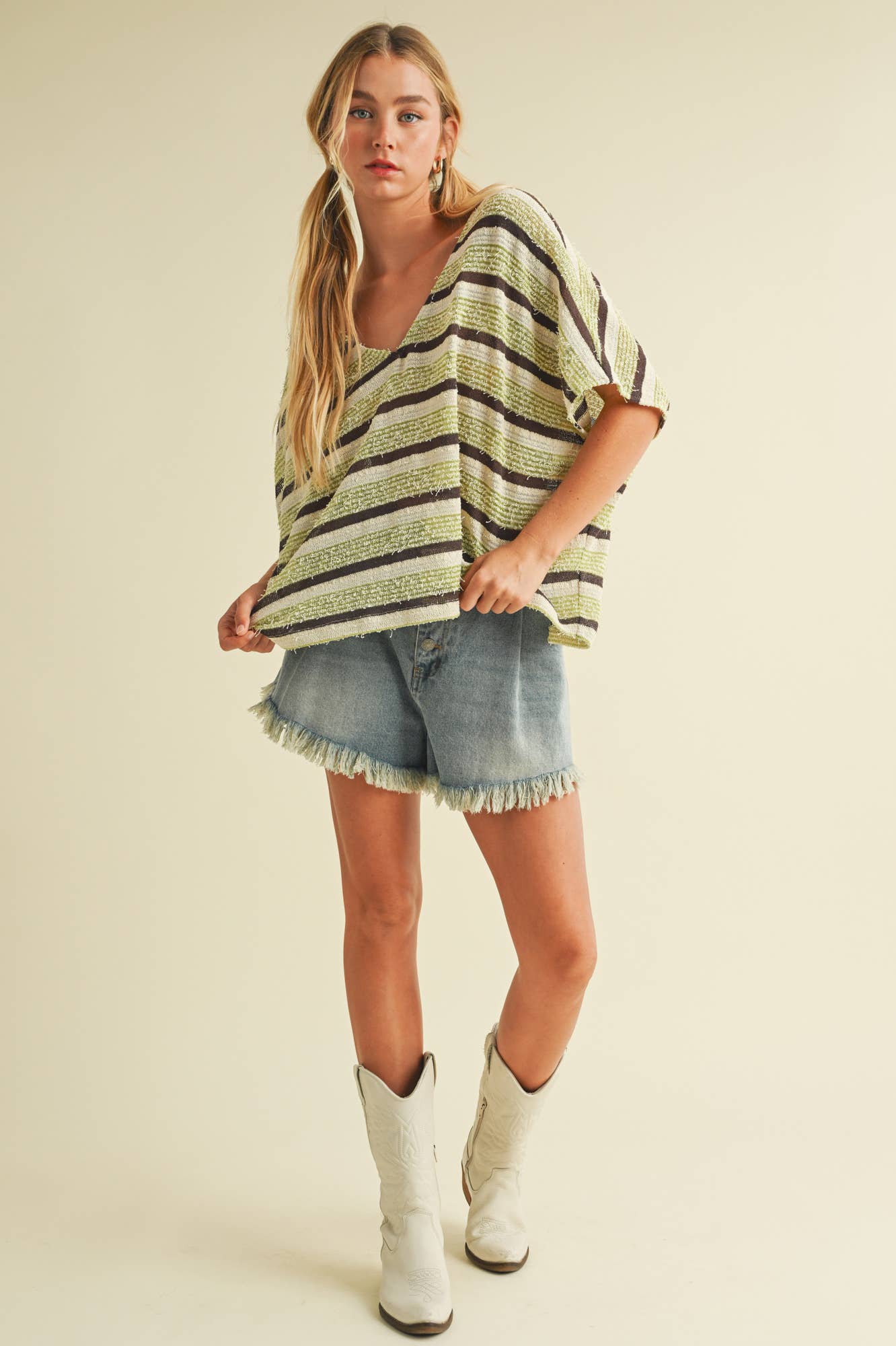 V NECK DOLMAN SLEEVE STRIPED TOP