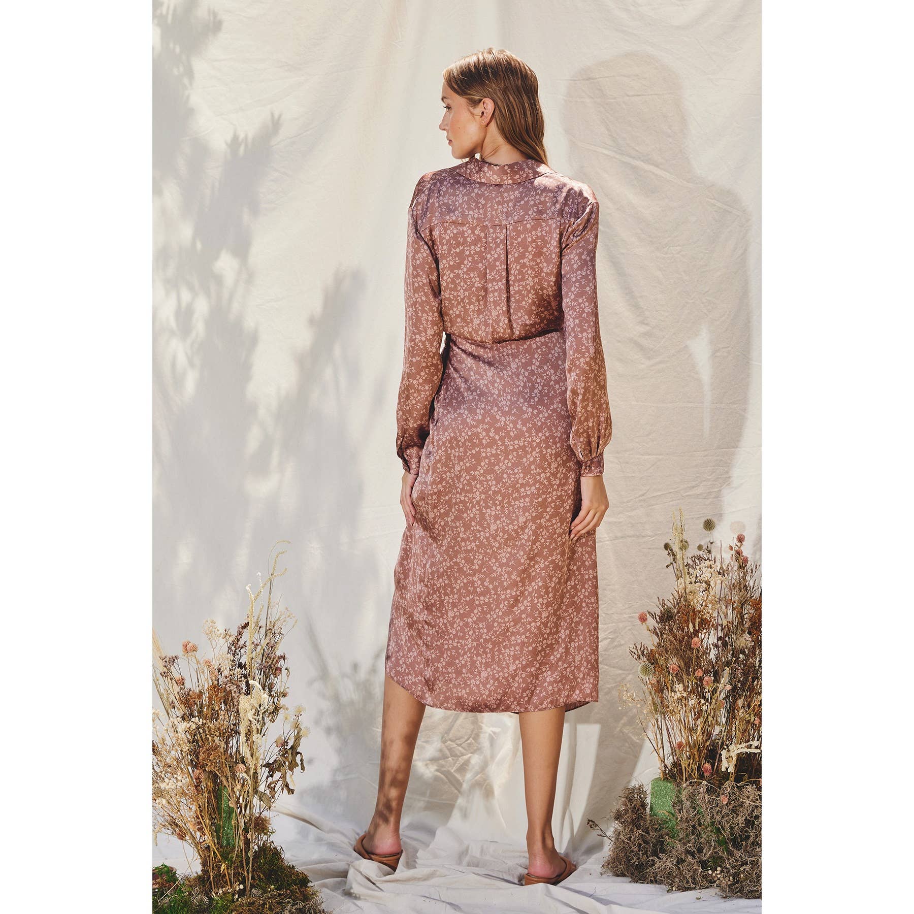 Ditsy Flower Midi Shirt Wrap Dress