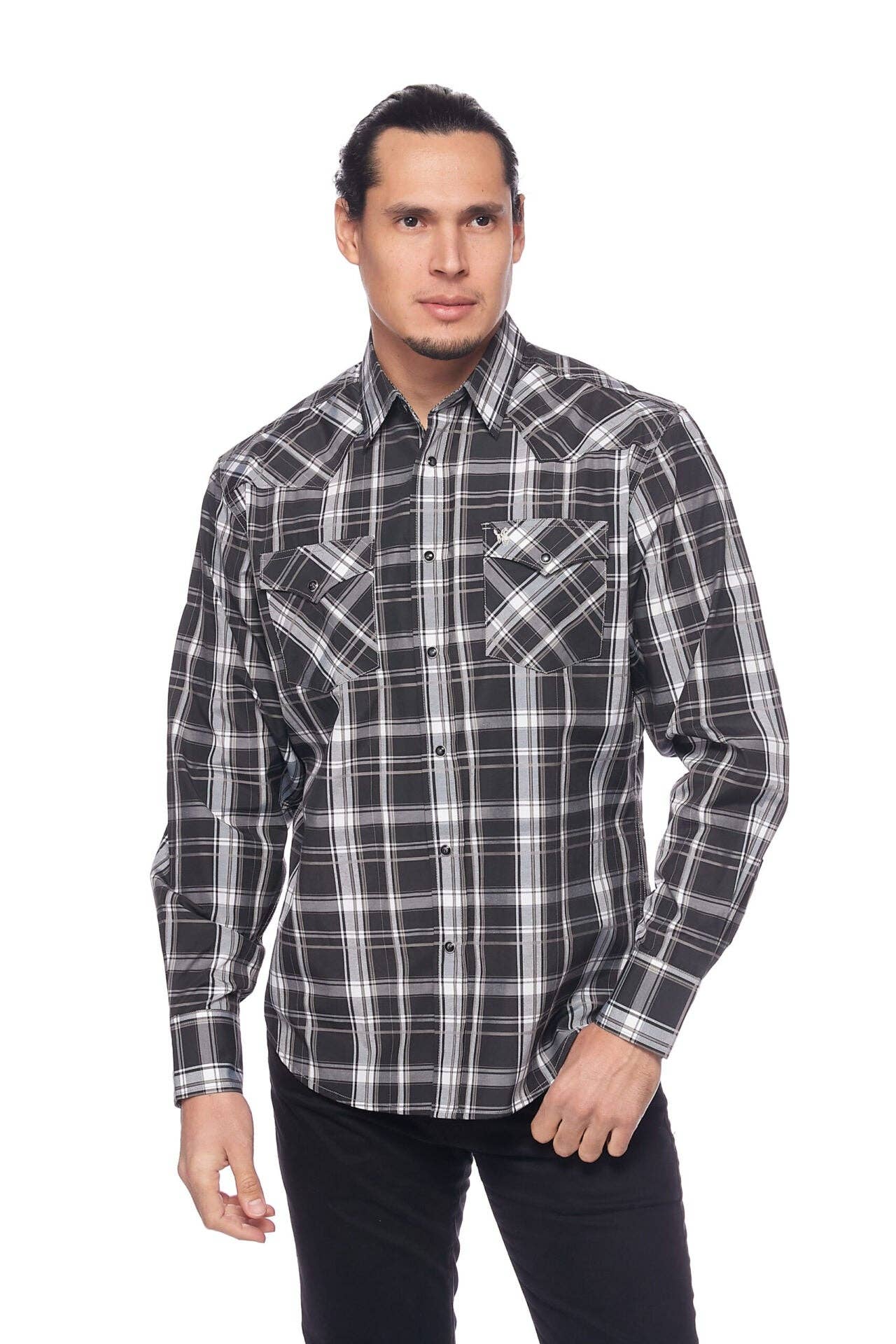 RODEO CLOTHING MEN'S PLAID WESTERN LONG SLEEVE SNAP SHIRTS