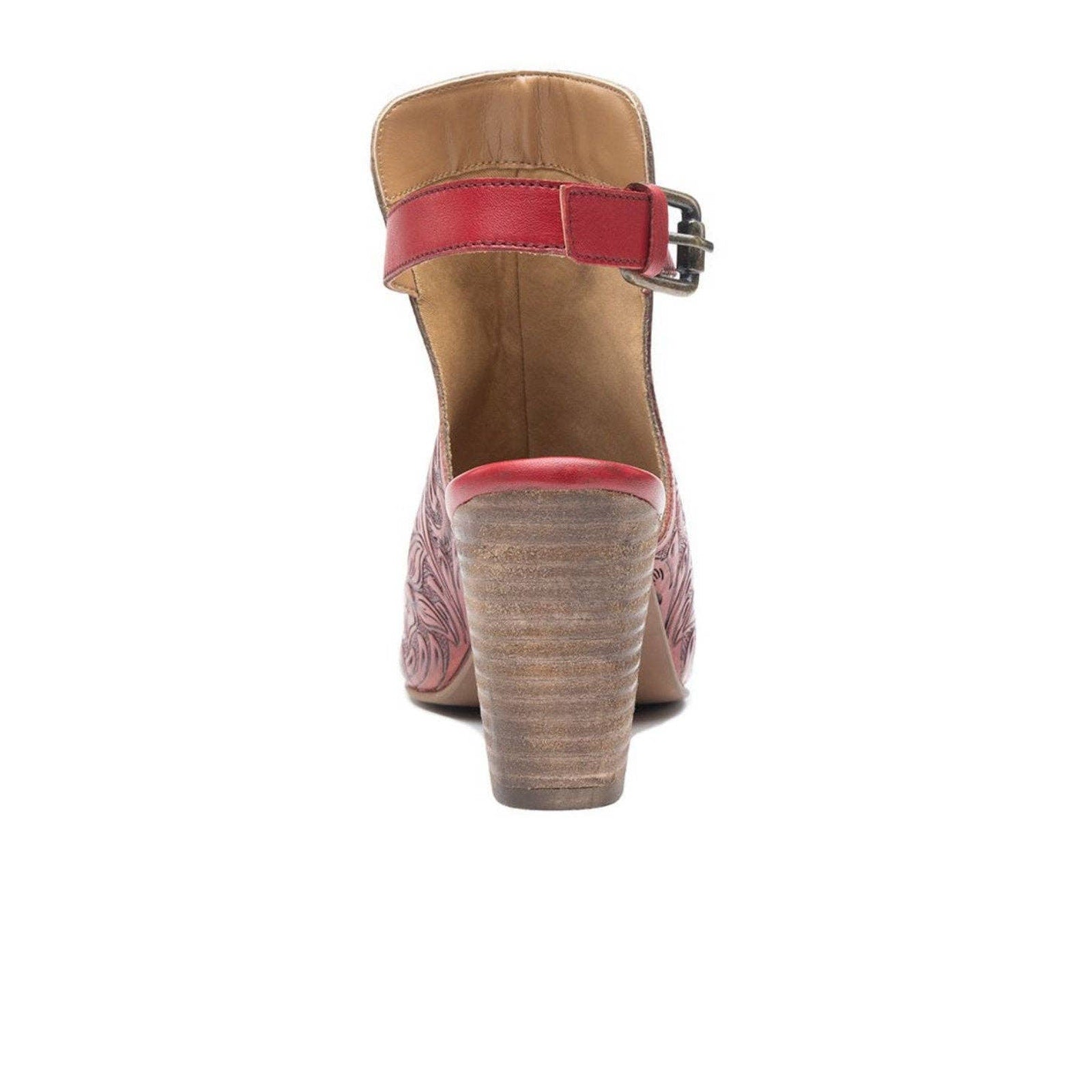 Red Tooled Leather Heels Sandals,
