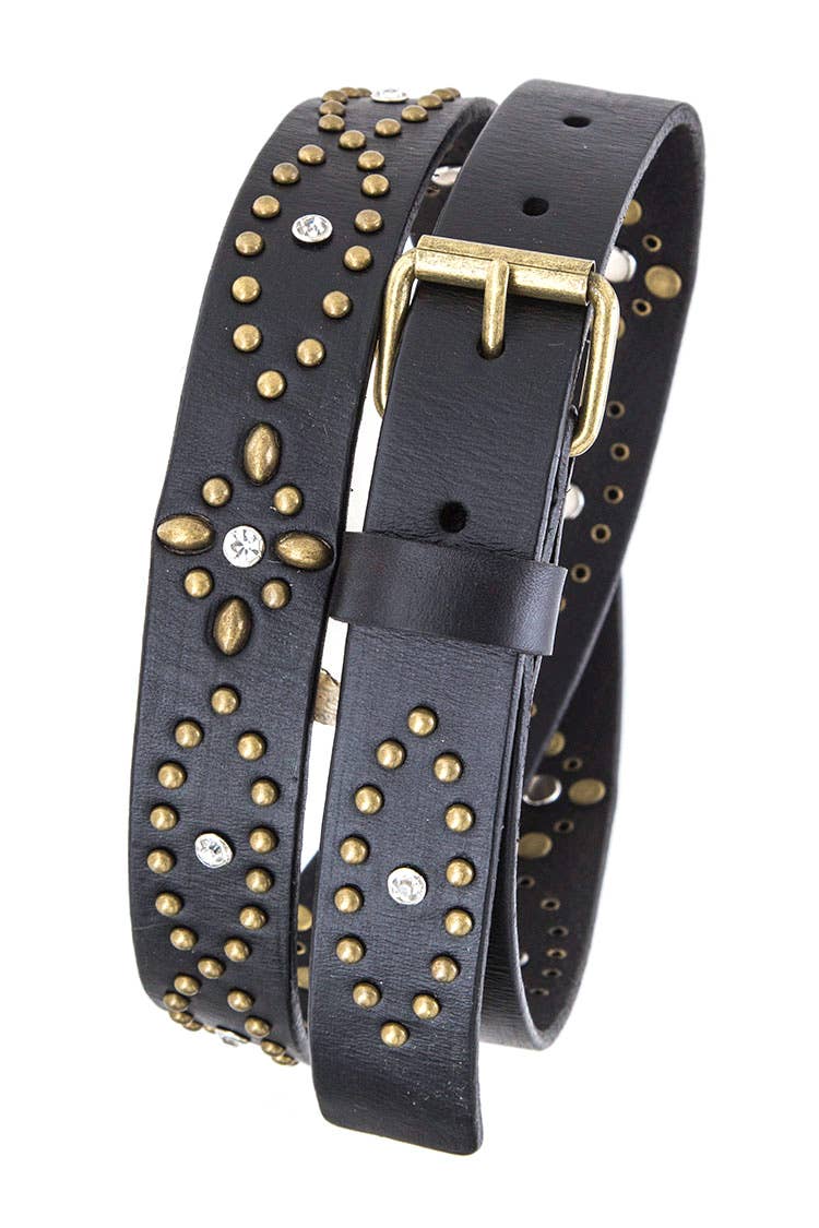 Floral Studded Burnished Belt