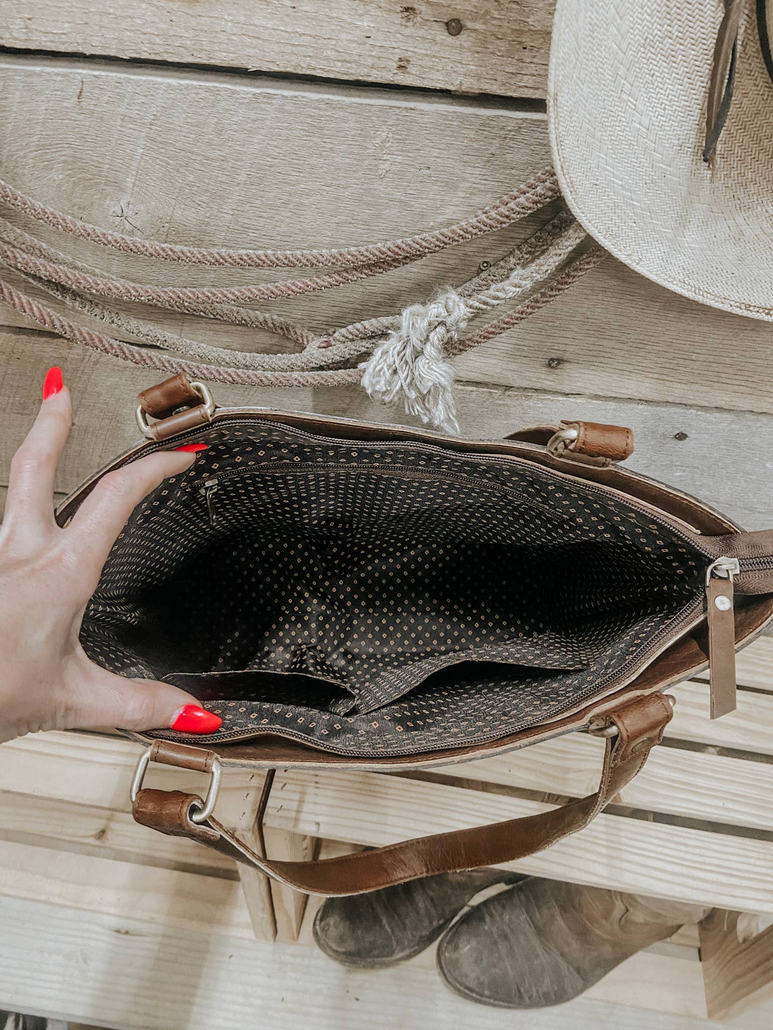Womens Tooled Leather Cowhide Tote, Purse, Laptop Bag