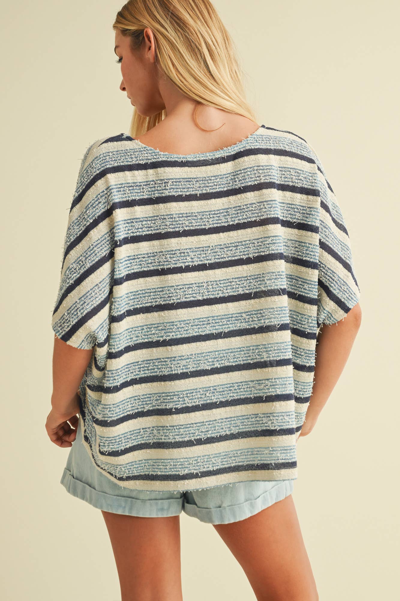 V NECK DOLMAN SLEEVE STRIPED TOP