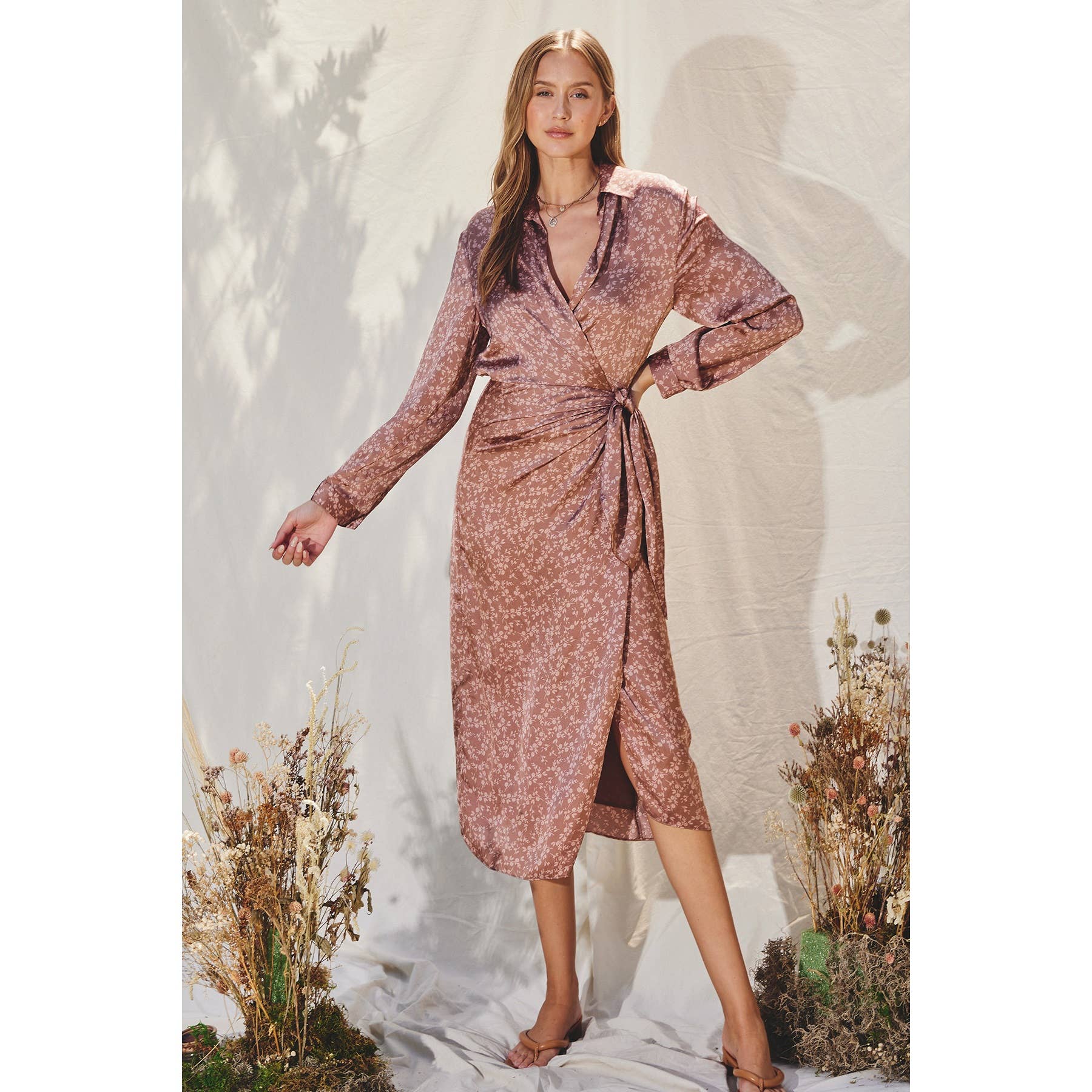 Ditsy Flower Midi Shirt Wrap Dress