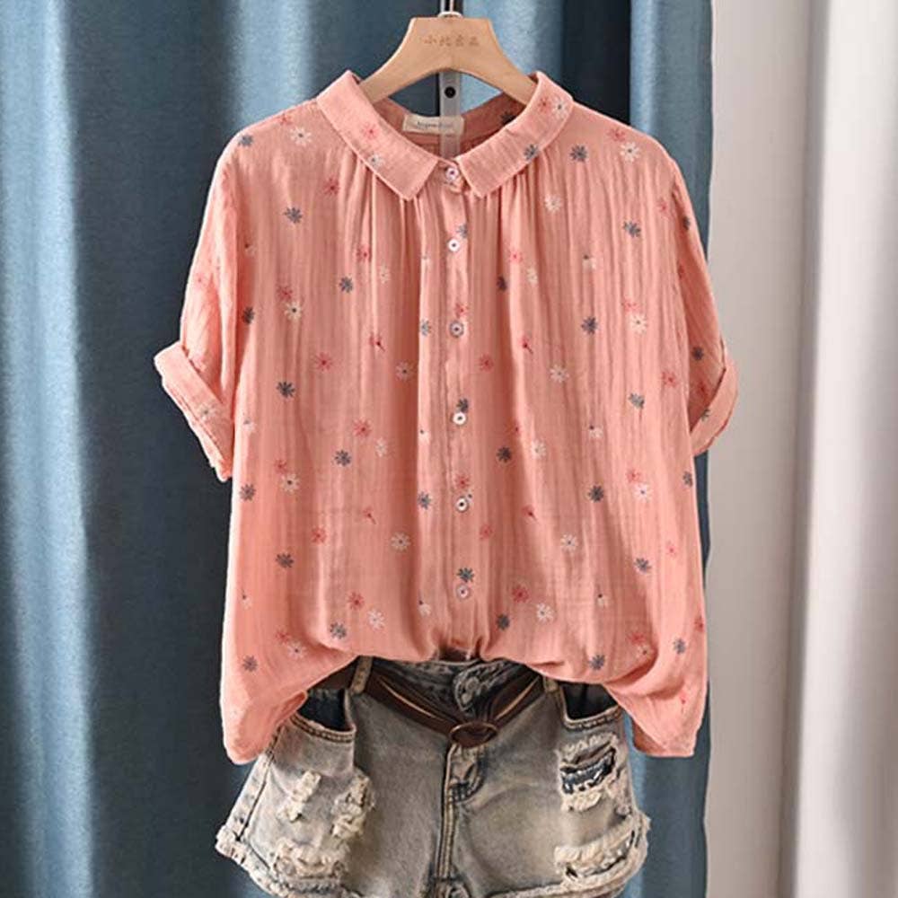 Lapel Printed Short-Sleeve Shirt Double-Layer Cotton Gauze