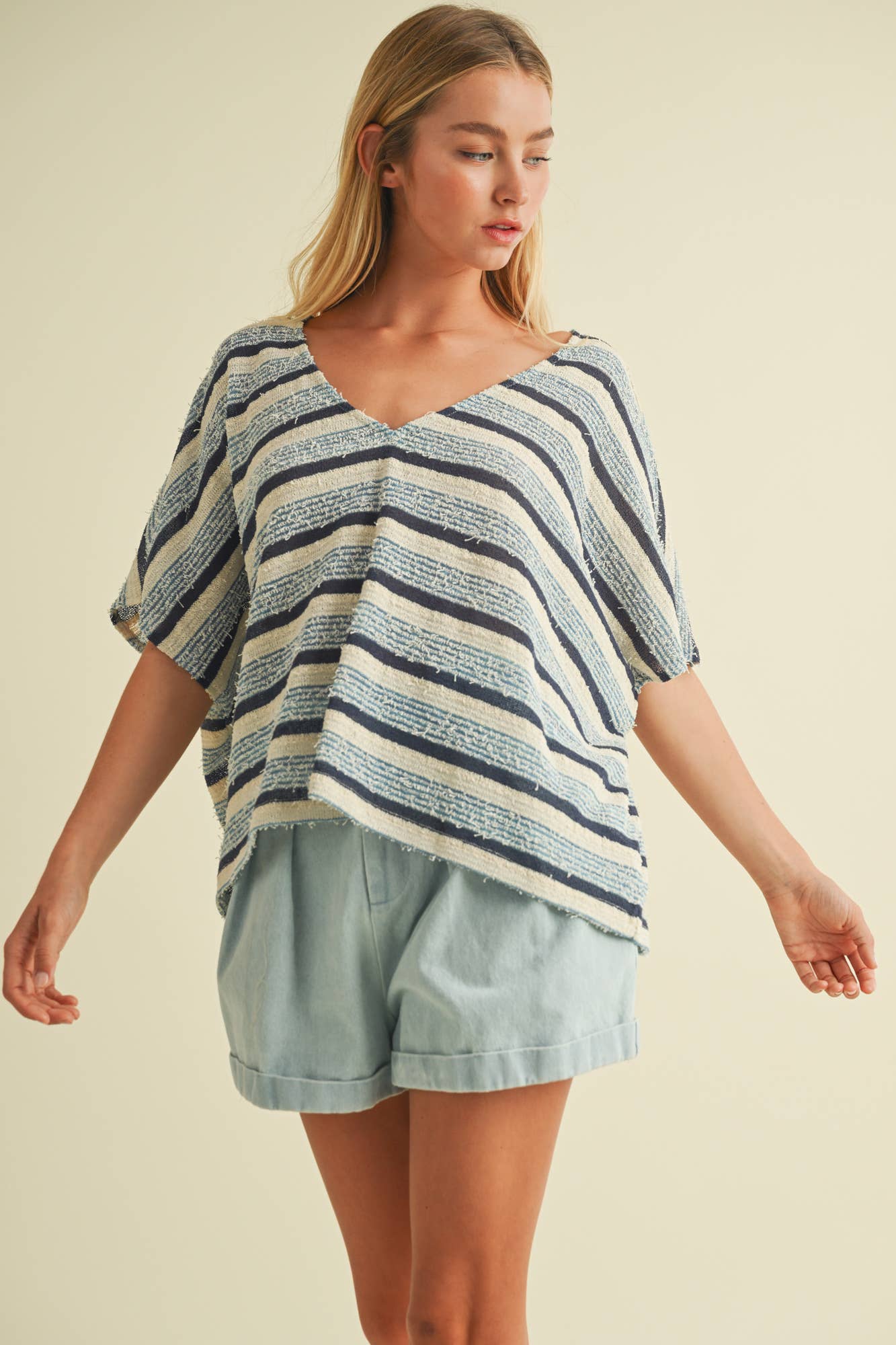 V NECK DOLMAN SLEEVE STRIPED TOP