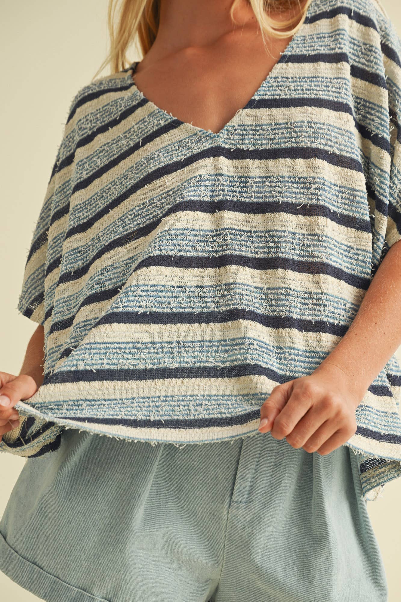 V NECK DOLMAN SLEEVE STRIPED TOP